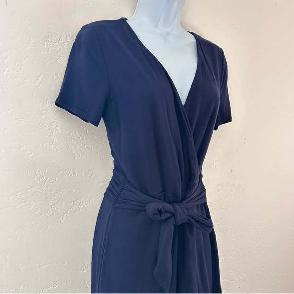 Boden Ellen Jersey Knit Crop Wide Leg Jumpsuit Navy Size 6 Tie Waist Wrap Top - Picture 5 of 16